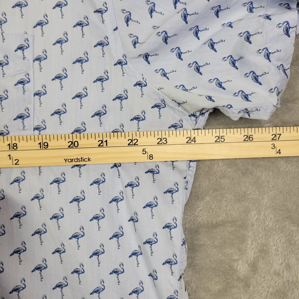 UNTUCKit Shirt Mens XL Blue Button Up Short Sleeve Flamingo Print Cotton Casual - Picture 6 of 8